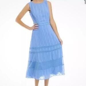 TAYLOR Dress blue‎ sleeveless size 8 flowy chambray causal day midi dress